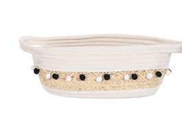 DKD Home Decor Cesta Boho Blanco Gris Oscuro Fibra Maiz Algodon Set 3 Unidades 25 x 16 x 45 cm