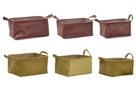 DKD Home Decor Cesta Basicos Mostaza Terracota Poliester Set de 3 Piezas 29 x 20 x 38 cm