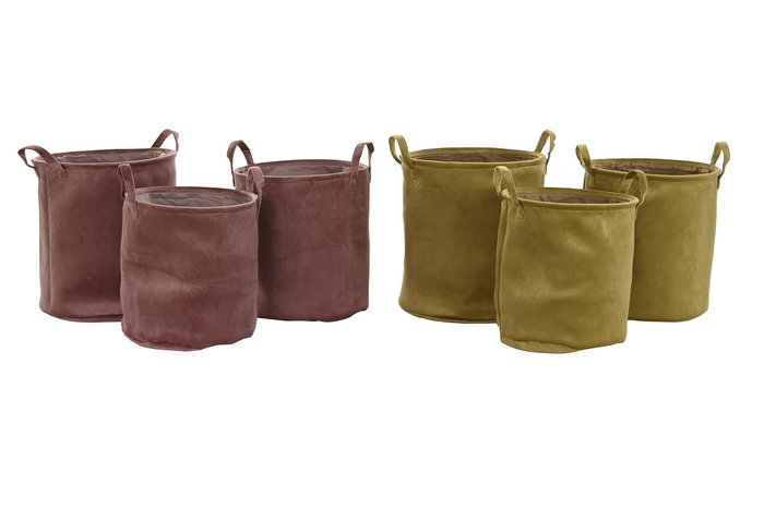 DKD Home Decor Cesta Set de 3 (2 Unidades) Mostaza Terracota Poliester 38 x 40 x 38 cm DKD Home Decor Cesta Set de 3 (2 Unidades) Mostaza Terracota Poliester 38 x 40 x 38 cm