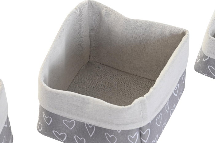 DKD Home Decor Cesta Basicos Gris Blanco Algodon Eva 23 x 16 x 23 cm Set de 3 (2 Unidades)
