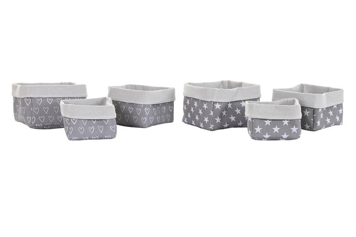 DKD Home Decor Cesta Basicos Gris Blanco Algodon Eva 23 x 16 x 23 cm Set de 3 (2 Unidades)