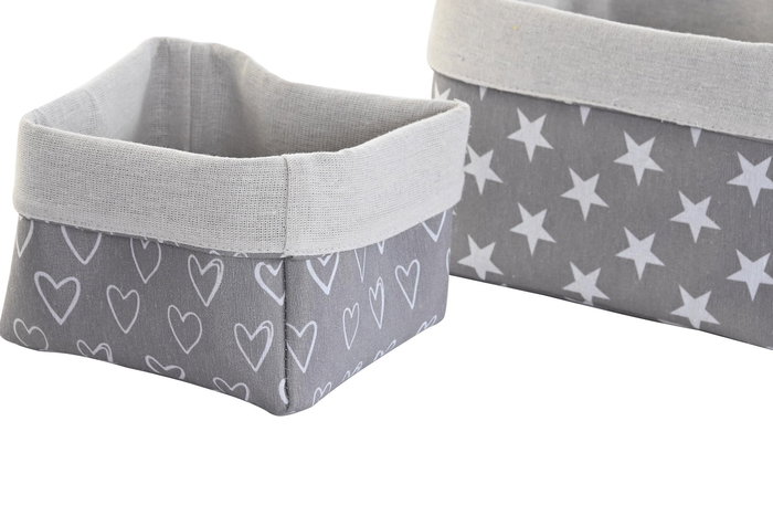 DKD Home Decor Cesta Basicos Gris Blanco Algodon Eva 23 x 16 x 23 cm Set de 3 (2 Unidades)