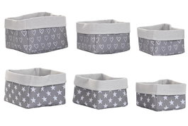 DKD Home Decor Cesta Basicos Gris Blanco Algodon Eva 23 x 16 x 23 cm Set de 3 (2 Unidades)