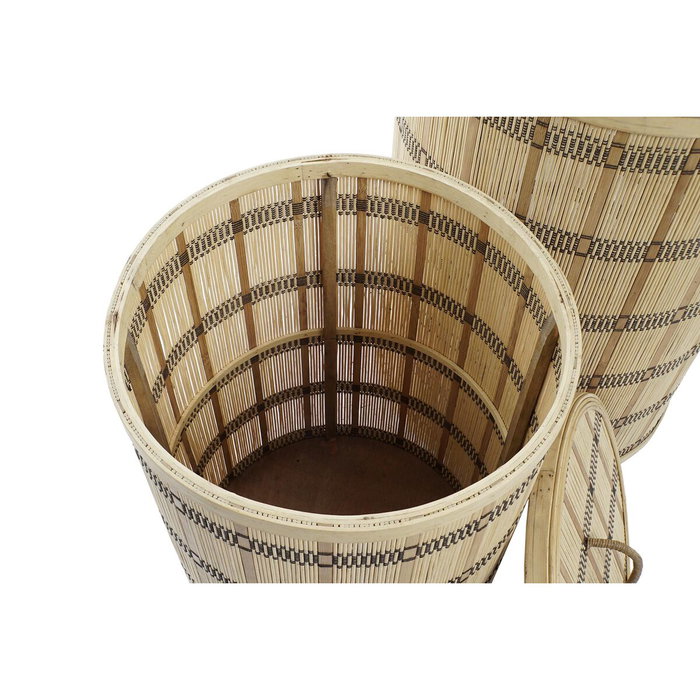 DKD Home Decor Set de 2 Cestas de Bambú con Tapa Marrón Natural