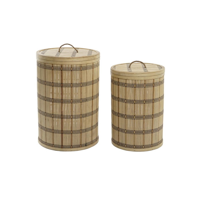 DKD Home Decor Set de 2 Cestas de Bambú con Tapa Marrón Natural