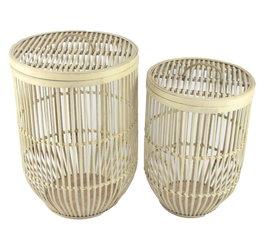 DKD Home Decor Set de 2 Cestas de Bambú con Tapa Natural 40x40x61 cm