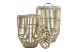DKD Home Decor Cesta Urban Set de 2 Piezas Bambú Marrón Claro 40 x 61 x 40 cm