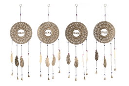 DKD Home Decor Decoración Colgante de Metal con Plumas y Campanas, Surtido de 4 Unidades