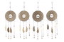 DKD Home Decor Decoración Colgante de Metal con Plumas y Campanas, Surtido de 4 Unidades