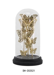 DKD Home Decor Decoración de Cristal y Metal con Mariposas, Dorado y Negro