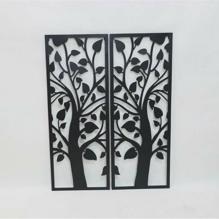 DKD Home Decor Set de 2 Decoraciones de Pared de Metal Árbol Negro 70x90 cm