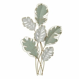 DKD Home Decor Decoración de Pared de Metal con Diseño de Hojas en Verde Menta y Blanco