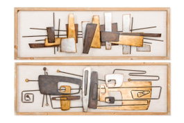 DKD Home Decor Decoración de Pared Abstra de Abedul y Metal, 120x40x5,5 cm, 2 Piezas