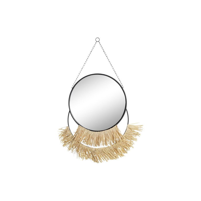 DKD Home Decor Espejo de Metal y Fibra con Flecos Natural