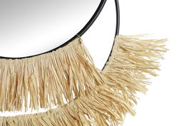 DKD Home Decor Espejo Boho Natural Negro Metal Fibra Flecos 2.5 x 83 x 55 cm