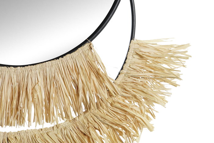 DKD Home Decor Espejo de Metal y Fibra con Flecos Natural