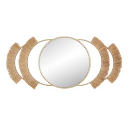 DKD Home Decor Espejo de Metal y Fibra con Flecos Dorado 89x40 cm