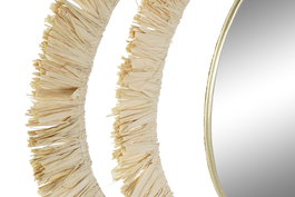 DKD Home Decor Espejo Estilo Boho Dorado Natural Metal Fibra Flecos 89 x 40 x 2 cm