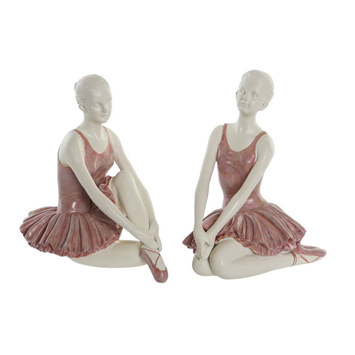 DKD Home Decor Figura de Bailarina en Resina, Surtido de 2 Unidades, Rosa y Blanco
