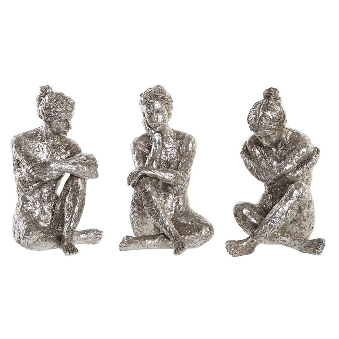 DKD Home Decor Set de 3 Figuras de Resina Plateadas de 17x15x26 cm DKD Home Decor Set de 3 Figuras de Resina Plateadas de 17x15x26 cm