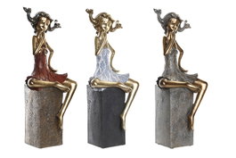 DKD Home Decor Figura de Resina Chica Surtido de 3 Piezas Rojo, Azul y Gris