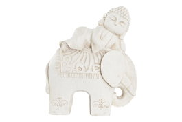 DKD Home Decor Figura de Buda con elefante en magnesio envejecido Blanco
