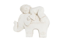 DKD Home Decor Figura de Buda con Elefante Envejecido Blanco