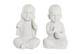 DKD Home Decor Figura Magnesia Monje Surtido de 2 Unidades Blanco