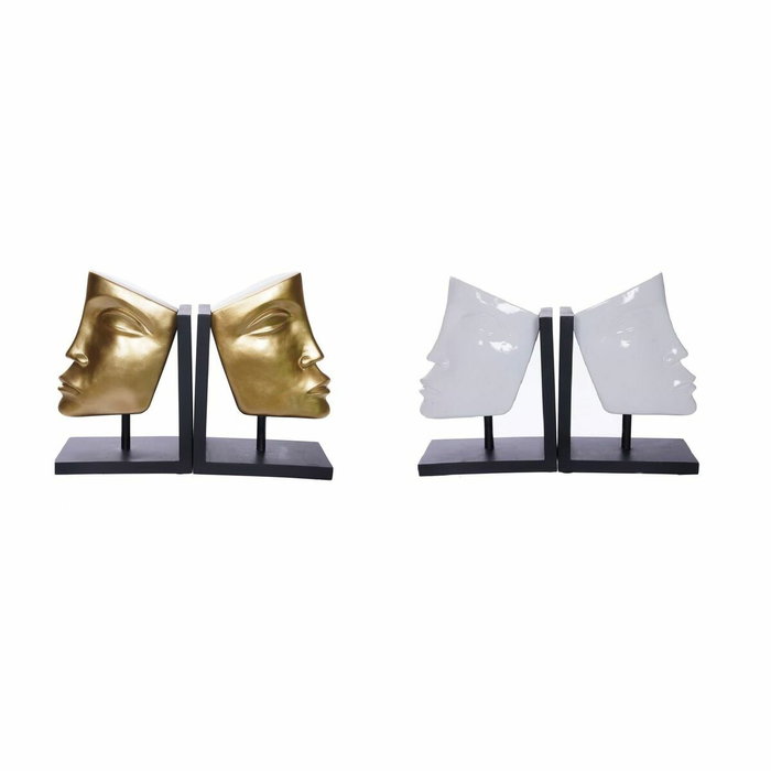 DKD Home Decor Set de 2 Sujetalibros de Resina Dorado y Blanco