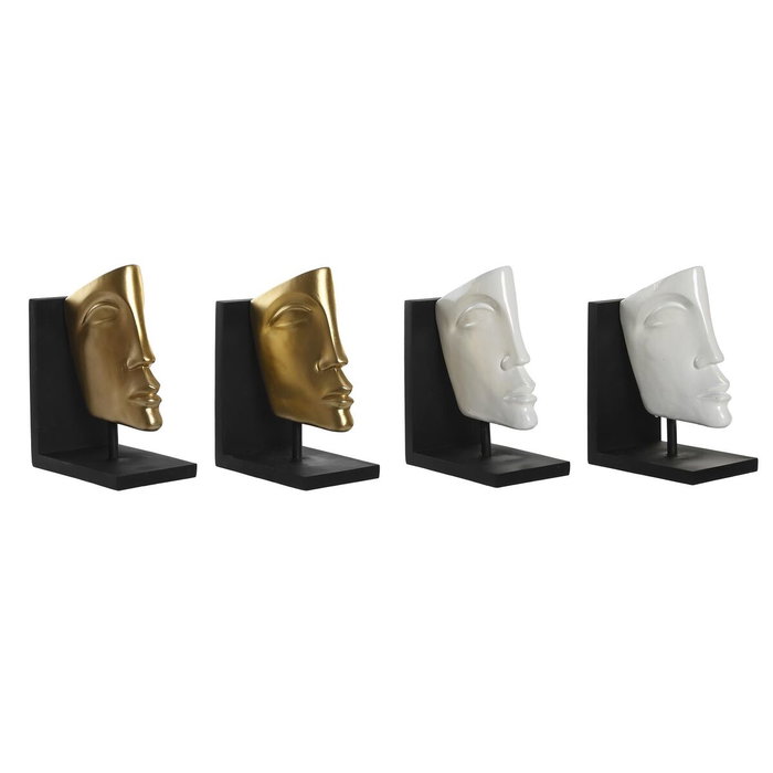 DKD Home Decor Set de 2 Sujetalibros de Resina Dorado y Blanco