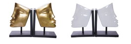 DKD Home Decor Set de 2 Sujetalibros de Resina Dorado y Blanco