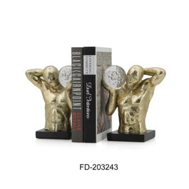 DKD Home Decor Set de 2 Sujetalibros de Resina Hombre Dorado