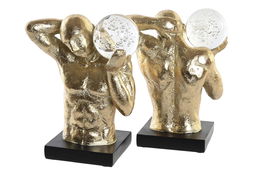 DKD Home Decor Sujetalibros Moderno Dorado Negro Set de 2 Piezas 10 x 19.3 x 31 cm