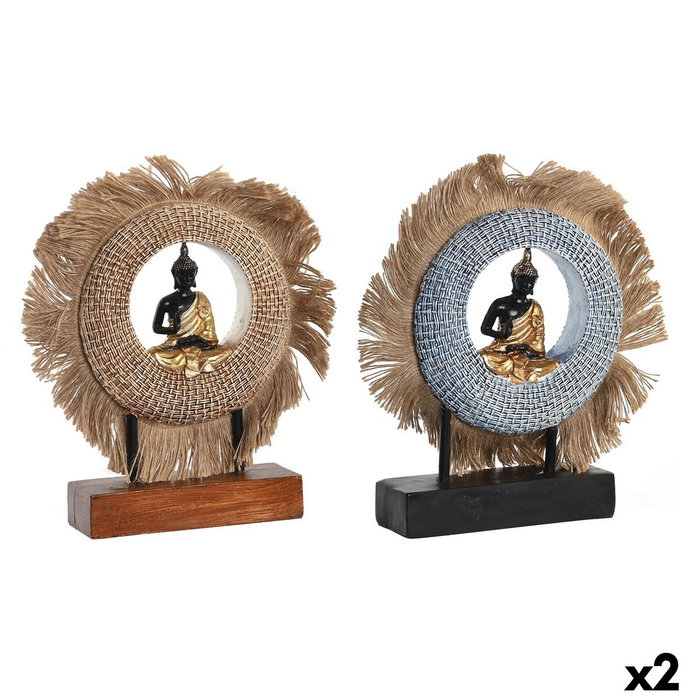 DKD Home Decor Figura Buda de Resina y Yute Surtido de 2 Unidades