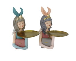 DKD Home Decor Set de 2 Figuras de Resina Rosa y Dorado