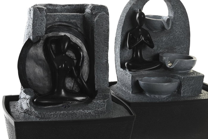 DKD Home Decor Fuente Indio Gris Negro 15 x 24 x 20 cm (2 Unidades)