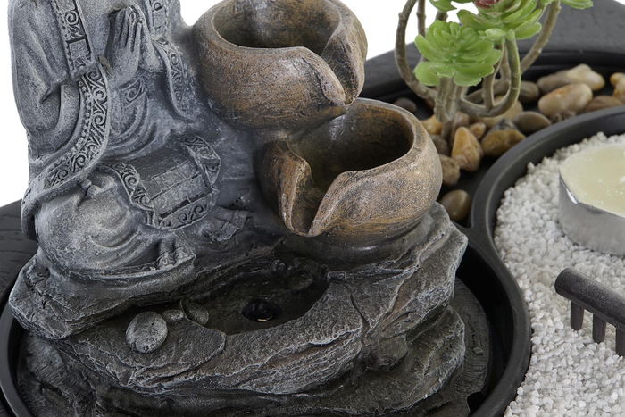 DKD Home Decor Fuente Oriental Buda Resina LED Negro Gris 2 Unidades 21 x 23 x 29 cm