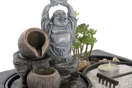DKD Home Decor Fuente Oriental Buda Resina LED Negro Gris 2 Unidades 21 x 23 x 29 cm