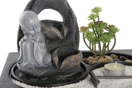 DKD Home Decor Fuente Oriental Buda Resina LED Negro Gris 2 Unidades 21 x 23 x 29 cm