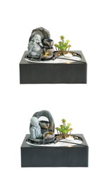 DKD Home Decor Fuente de Resina LED Buda Surtido de 2 Unidades (Negro y Gris) inevitablemente