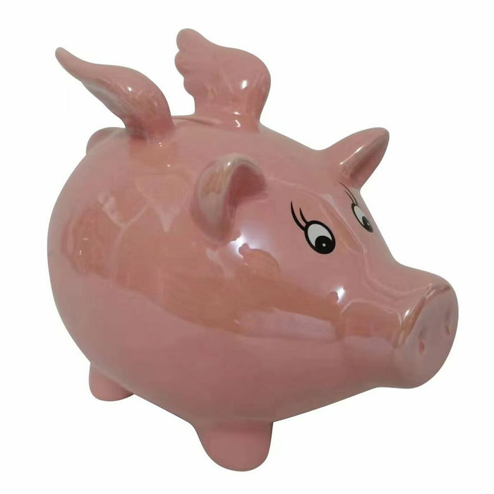 DKD Home Decor Hucha de Cerdo Iridiscente Rosa