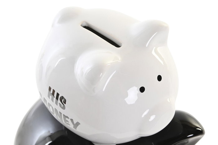 DKD Home Decor Hucha Cerdo Negro Blanco 13 x 21 x 15 cm