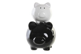 DKD Home Decor Hucha Cerdo Negro Blanco 13 x 21 x 15 cm