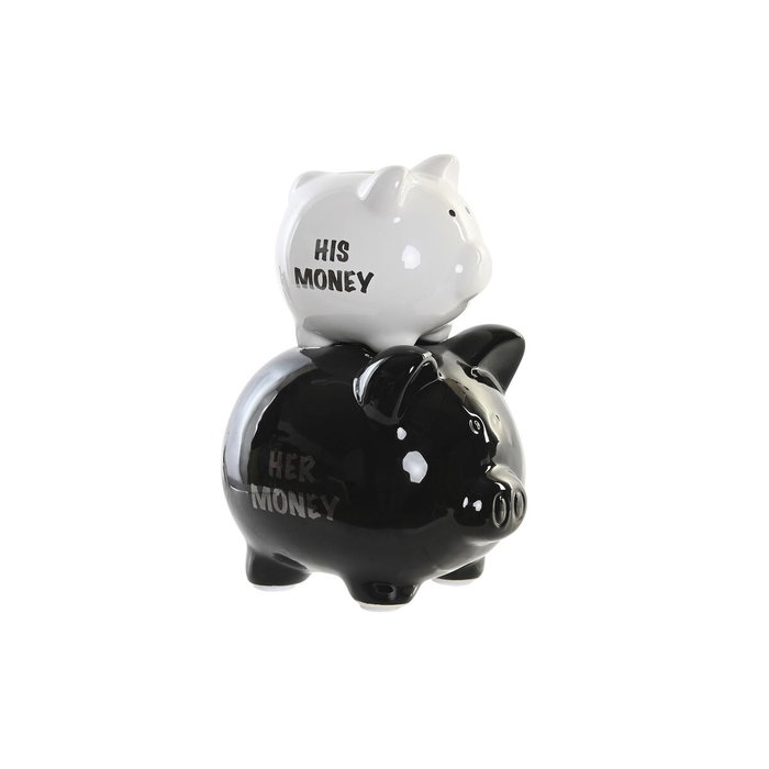 DKD Home Decor Figura de Cerdo en Negro y Blanco de Dolomita