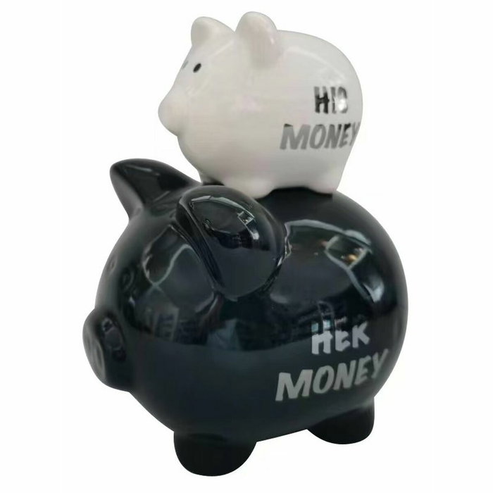 DKD Home Decor Figura de Cerdo en Negro y Blanco de Dolomita