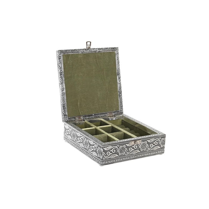 Caja-Joyero DKD Home Decor Plateado Madera Aluminio Verde 18 x 18 x 6 cm