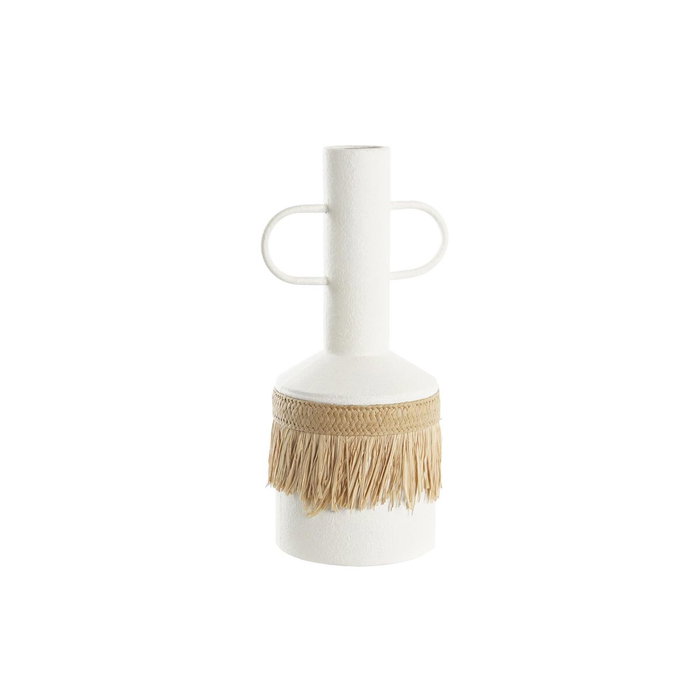 DKD Home Decor Jarrón Metal y Fibra Blanco y Natural 20x16x40 cm