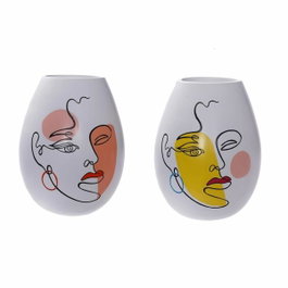 DKD Home Decor Set de 2 Jarrones de Resina Cara Abstracto Multicolor y Blanco