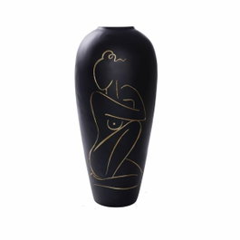 DKD Home Decor Jarrón de Resina Mujer Mate Negro 34x34x73,5 cm
