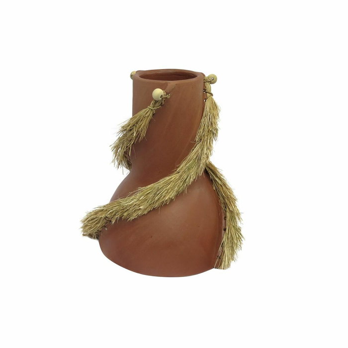 DKD Home Decor Set de 2 Jarrones de Bambú y Fibra Gris y Terracota